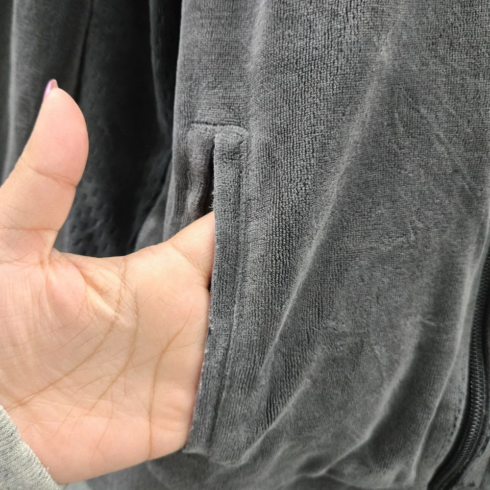 VINTAGE Nike Women Jacket L (12-14) Gray Y2K Embroidered Logo Zipper Velour READ